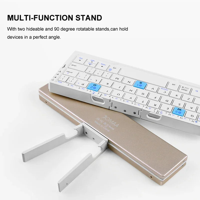 BOW Foldable Bluetooth Keyboard Rechargeable Keyboard Mini Folding Wireless Keyboard Aluminum Keypad with Stand for Phone