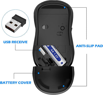 Wireless Mouse, 2.4G 4000DPI Ergonomics Cordless Mouse with USB Receiver, Finger Rest, 5 Adjustable DPI Levels, Mobile USB Mice for Chromebook Notebook Macbook Laptop Computer