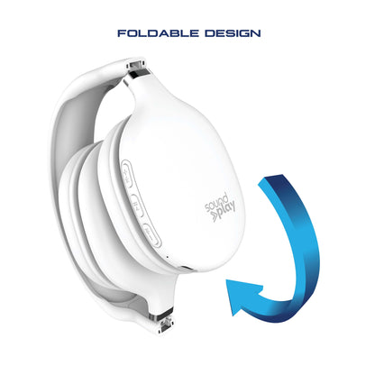 Foldable Wireless Headphones, Bluetooth Over-Ear Headset with Built-In Mic, White