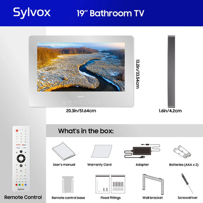 19 Inch Bathroom TV, 1080P Smart Mirror TV Google System NTSC & ATSC Tuner Support Wifi Bluetooth 500 Nits High Brightness, IP66 Waterproof TV for Bathroom Bathtub Hotel Shower Spa (Wall Mount)