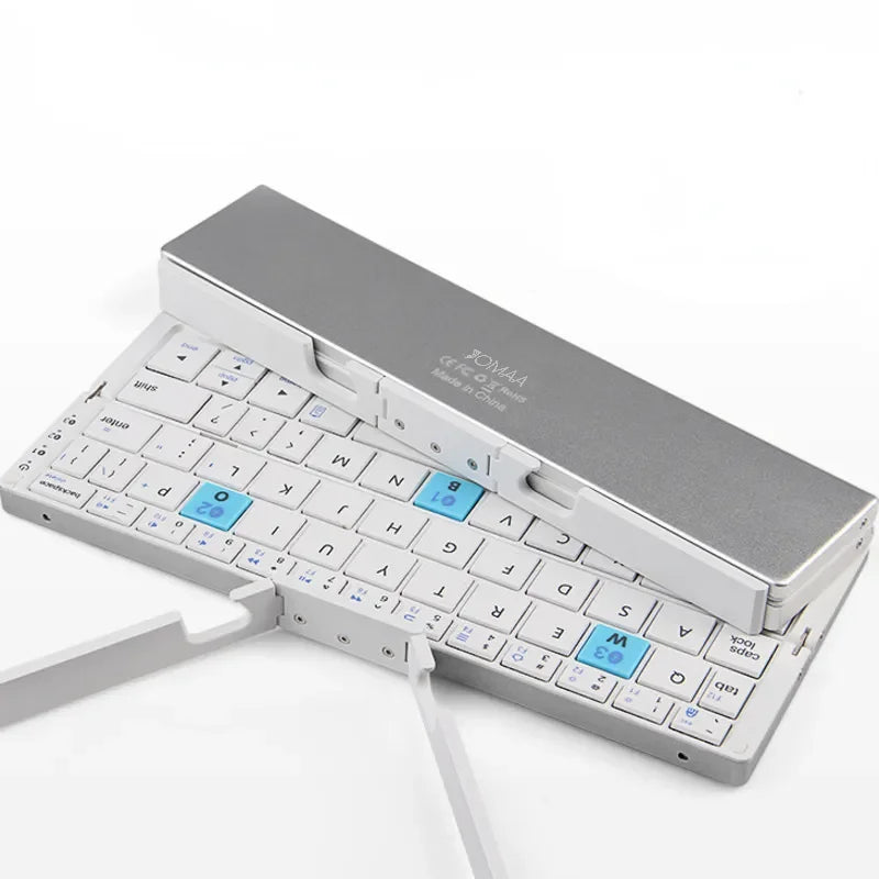 BOW Foldable Bluetooth Keyboard Rechargeable Keyboard Mini Folding Wireless Keyboard Aluminum Keypad with Stand for Phone